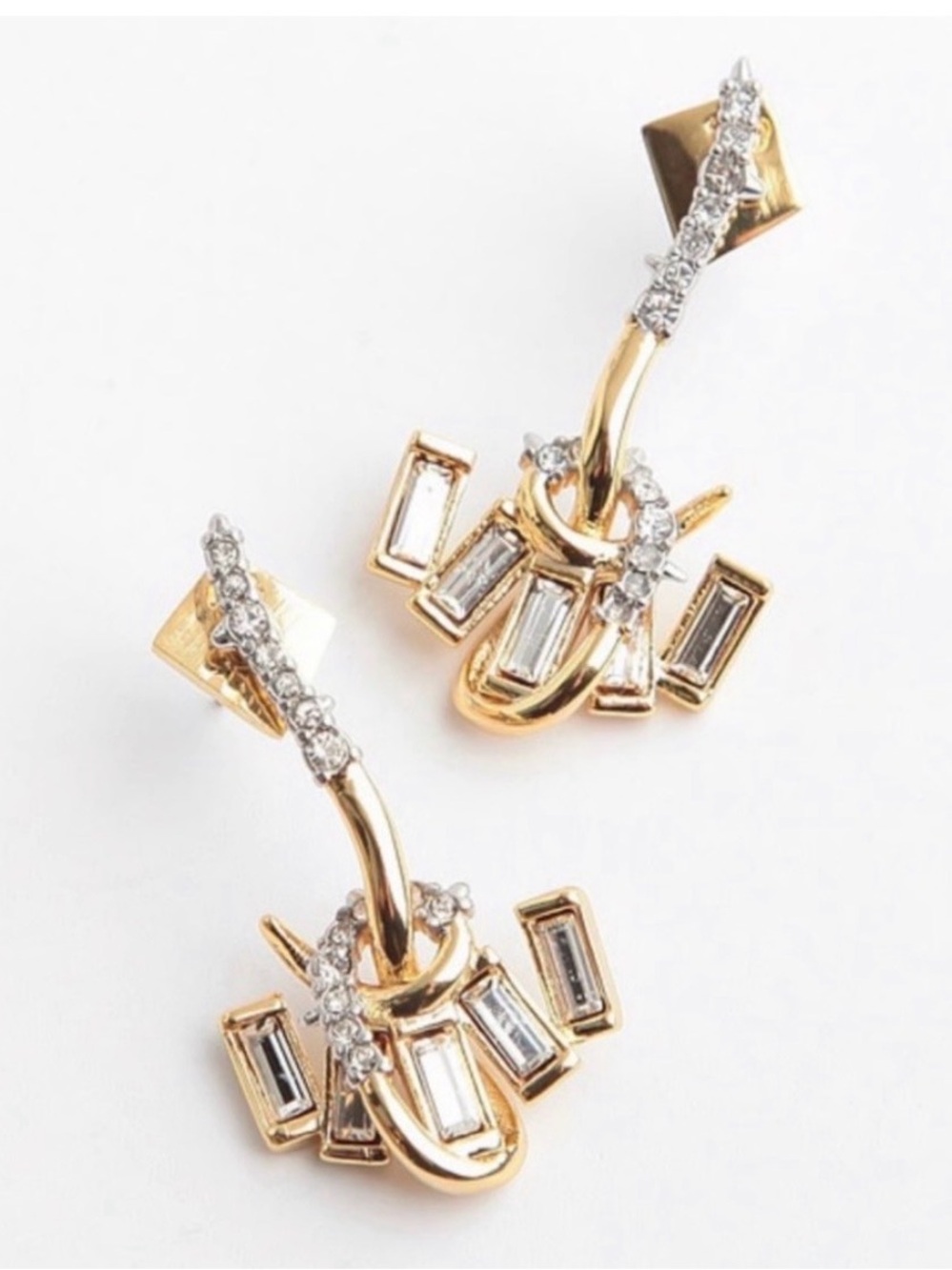 NEW Alexis Bittar Earrings Jagged Little Thorn Miss Havisham Gold Clear AU12